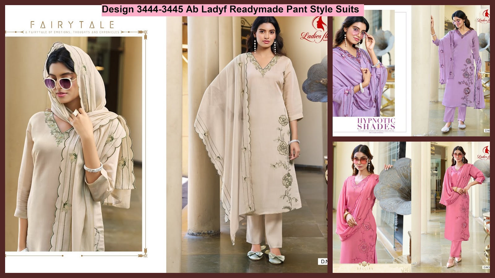 Design 3444-3445 Ab Ladyf Mul Chanderi Readymade Pant Style Suits Exporter Gujarat