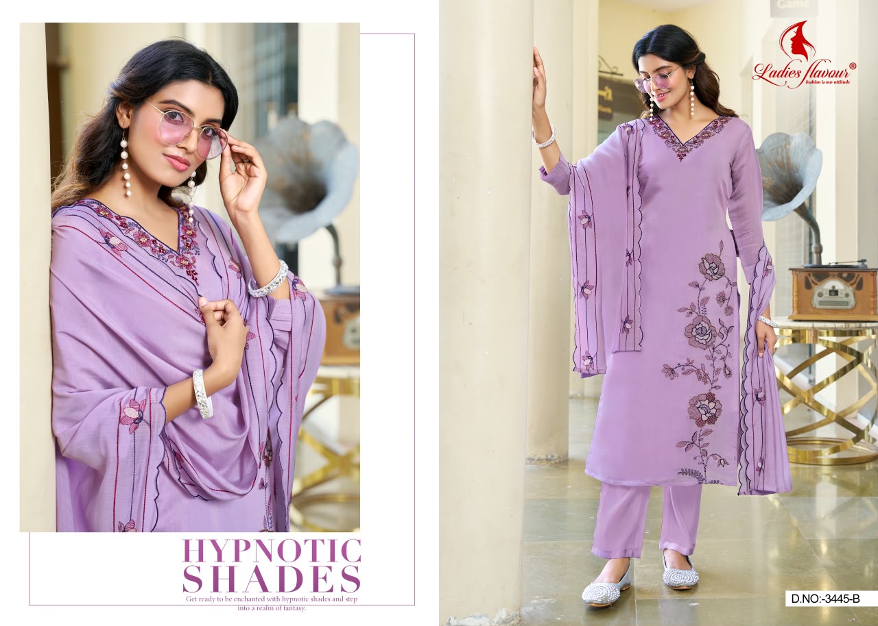 Design 3444-3445 Ab Ladyf Mul Chanderi Readymade Pant Style Suits Exporter Gujarat