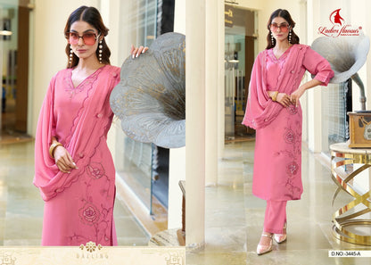Design 3444-3445 Ab Ladyf Mul Chanderi Readymade Pant Style Suits Exporter Gujarat