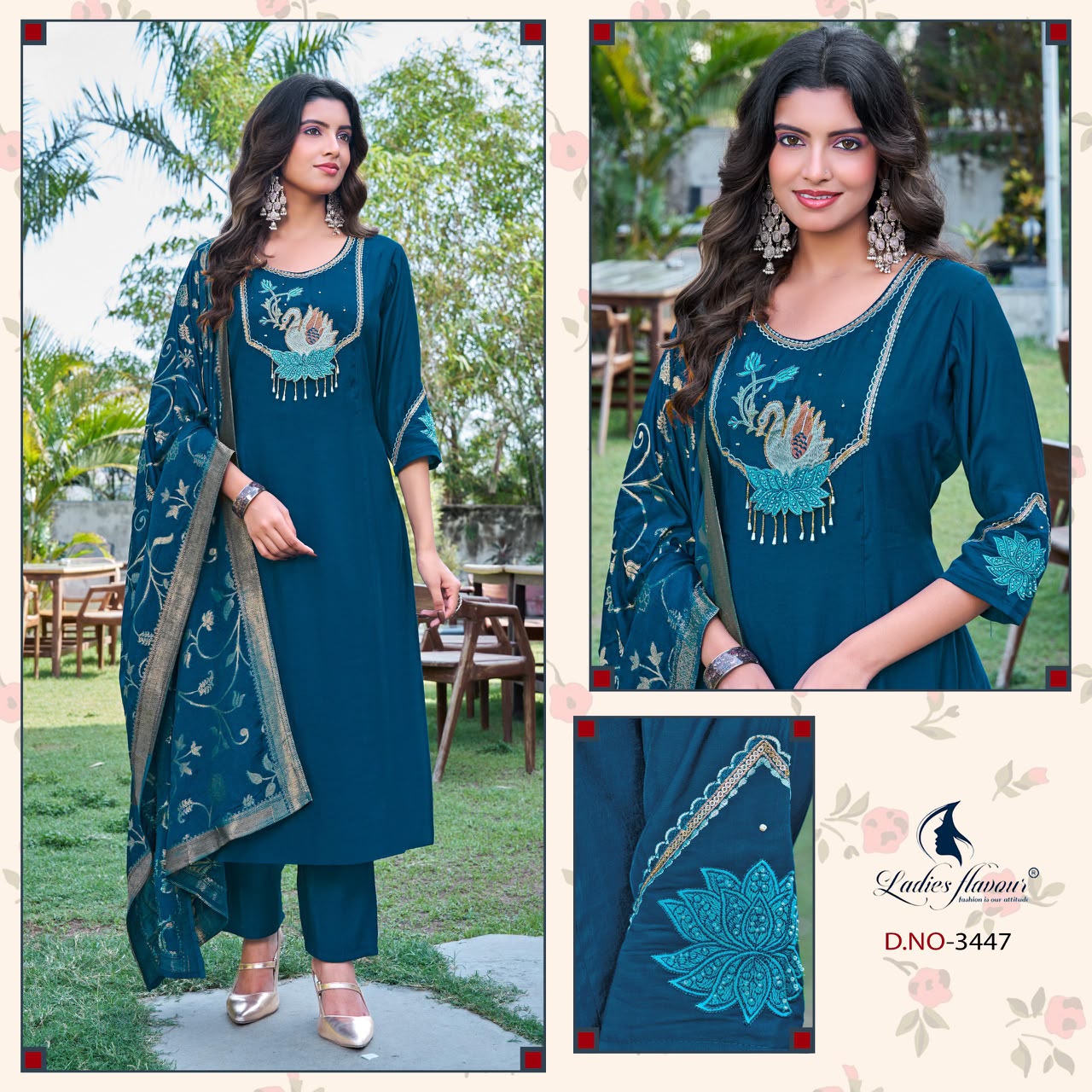 Design 3446 To 3448 Ladyf Mul Chanderi Readymade Anarkali Suits Exporter Gujarat