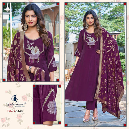 Design 3446 To 3448 Ladyf Mul Chanderi Readymade Anarkali Suits Exporter Gujarat
