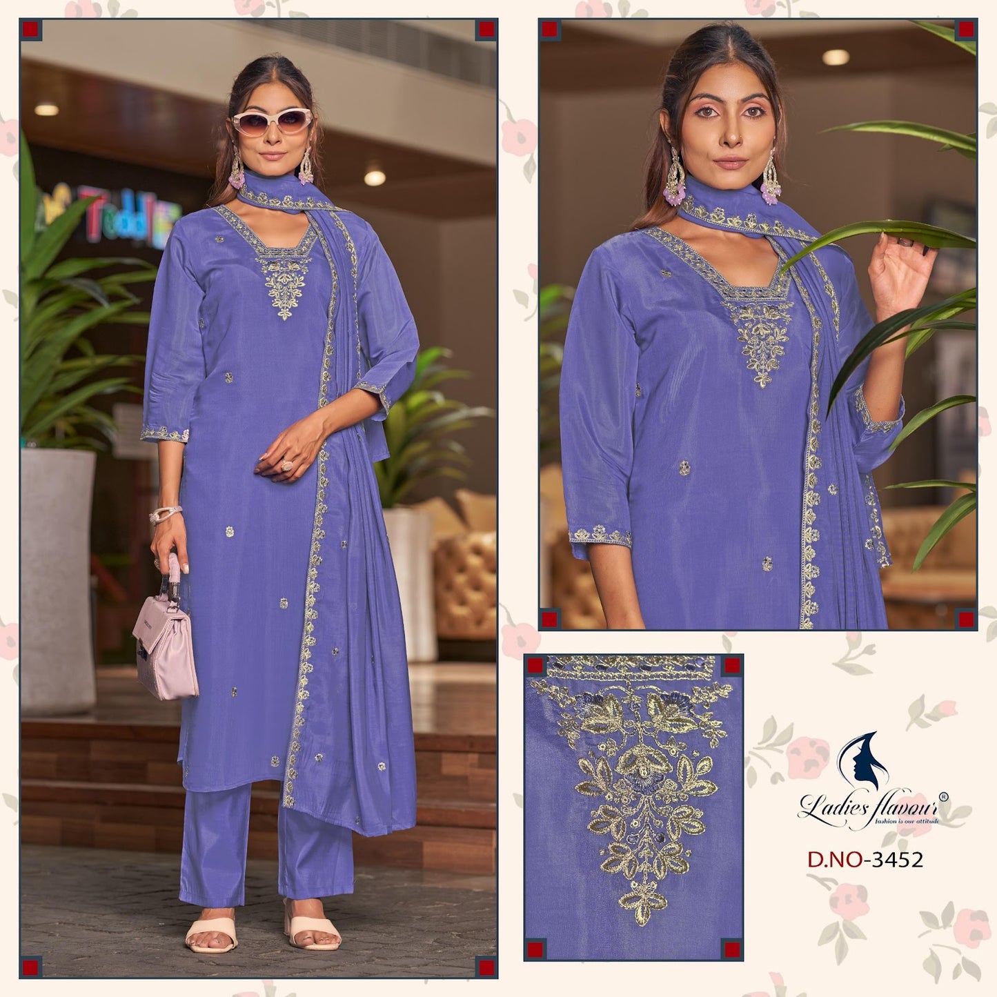 Design 3451 To 3453 Ladyf Chanderi Readymade Pant Style Suits Manufacturer