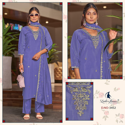 Design 3451 To 3453 Ladyf Chanderi Readymade Pant Style Suits Manufacturer
