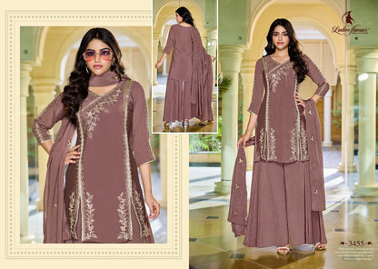 Design 3454 To 3456 Ladyf Chinnon Readymade Plazzo Style Suits Wholesaler Ahmedabad
