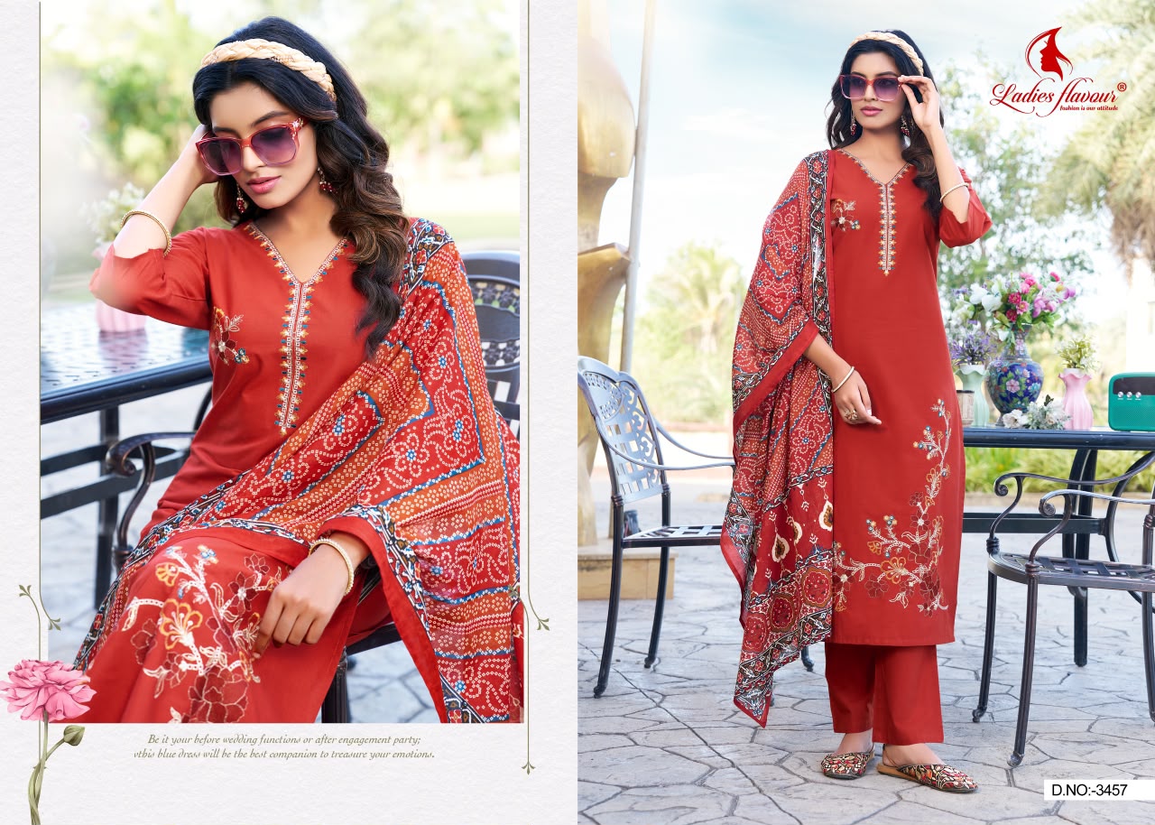 Design 3457-3458 Ladyf Readymade Cotton Pant Suits Exporter Gujarat
