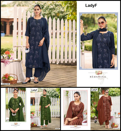 Design 3468 To 3470 Ladyf Mul Readymade Pant Style Suits Wholesaler India