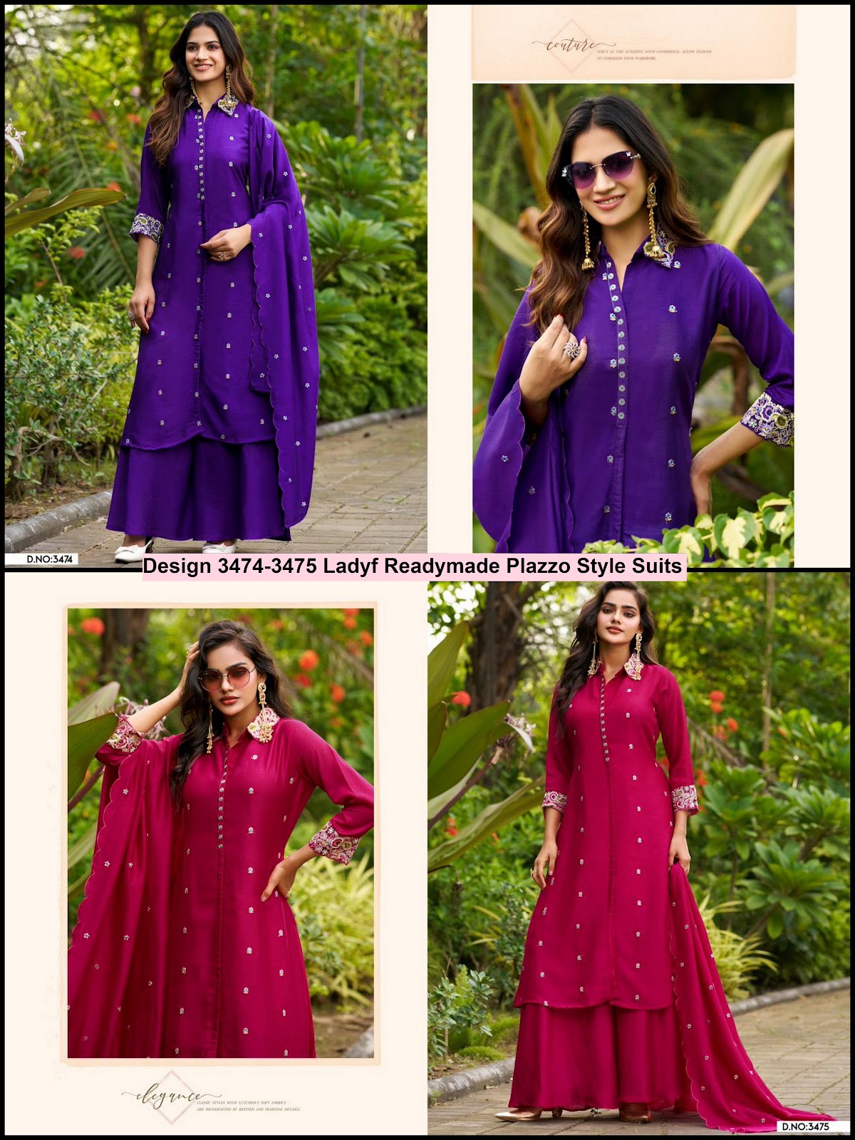 Design 3474-3475 Ladyf Vichitra Readymade Plazzo Style Suits Manufacturer Gujarat
