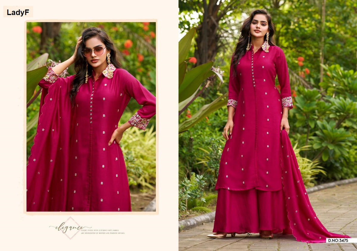 Design 3474-3475 Ladyf Vichitra Readymade Plazzo Style Suits Manufacturer Gujarat