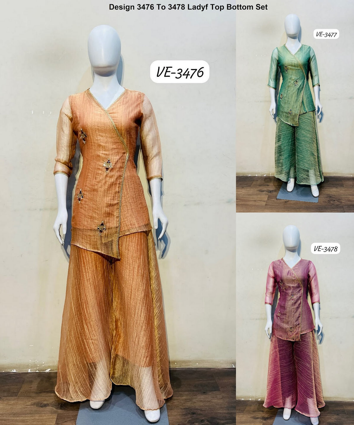 Design 3476 To 3478 Ladyf Salsa Top Bottom Set Exporter India