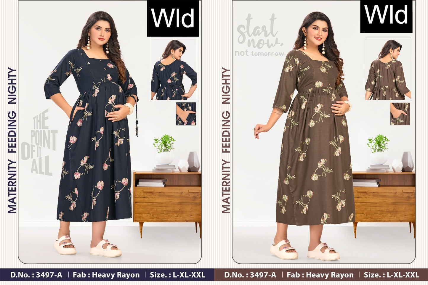Design 3497 Wld Heavy Rayon Feeding Night Gown Wholesaler India