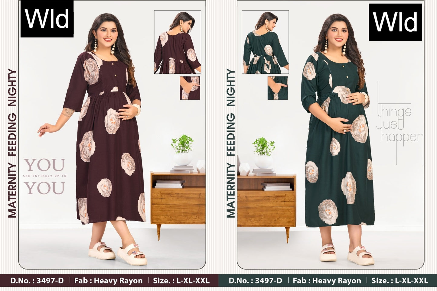 Design 3497 Wld Heavy Rayon Feeding Night Gown Wholesaler India