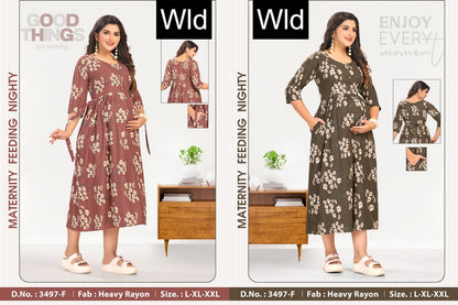 Design 3497 Wld Heavy Rayon Feeding Night Gown Wholesaler India
