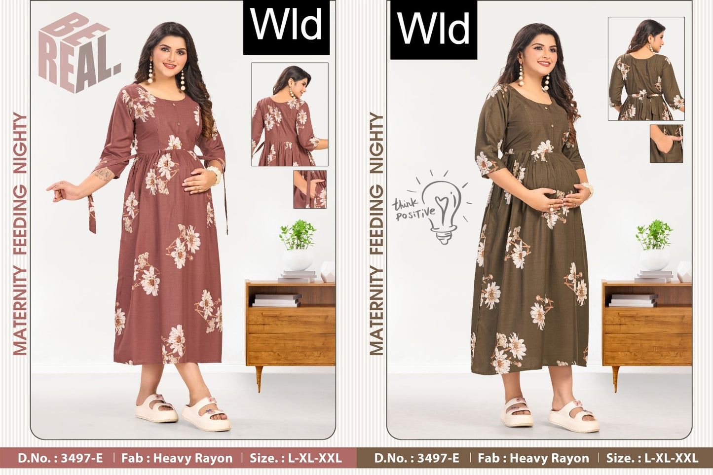 Design 3497 Wld Heavy Rayon Feeding Night Gown Wholesaler India