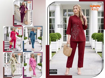 Design 3502 Orange Candy Rayon Slub Co Ord Set Supplier Gujarat