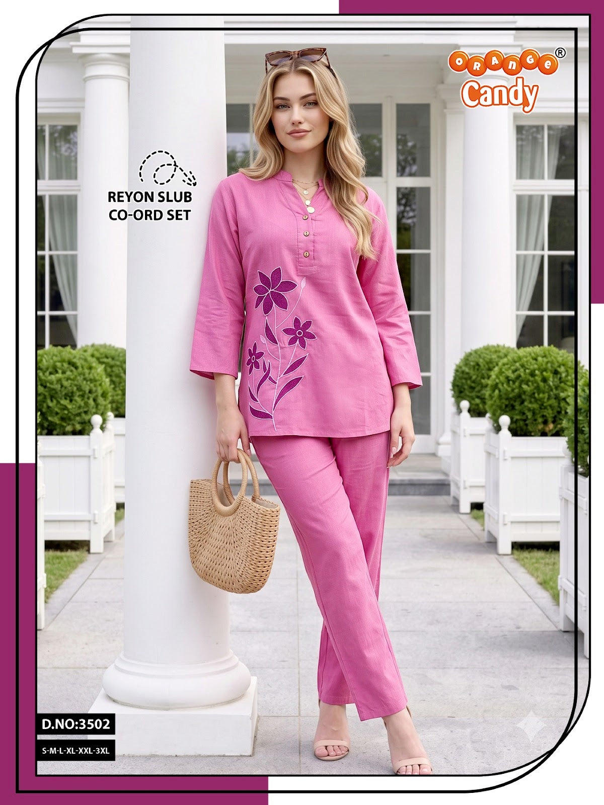 Design 3502 Orange Candy Rayon Slub Co Ord Set Supplier Gujarat
