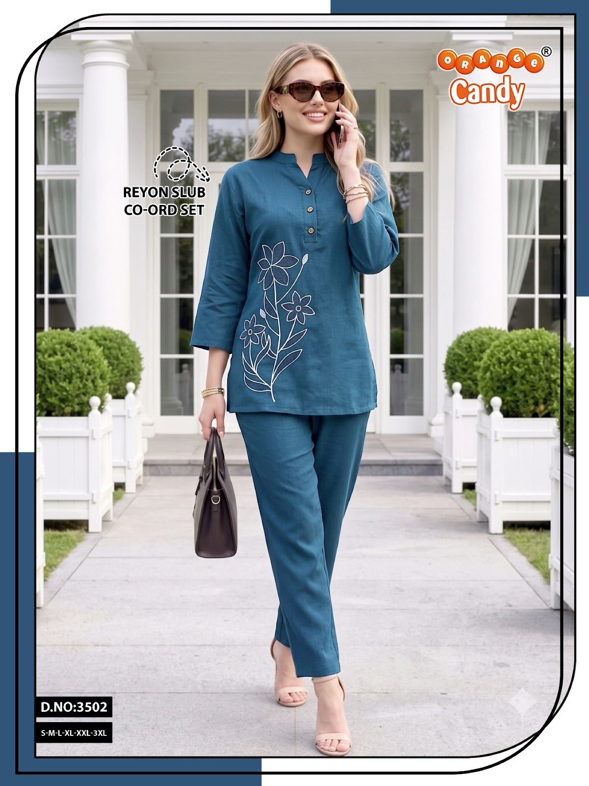 Design 3502 Orange Candy Rayon Slub Co Ord Set Supplier Gujarat