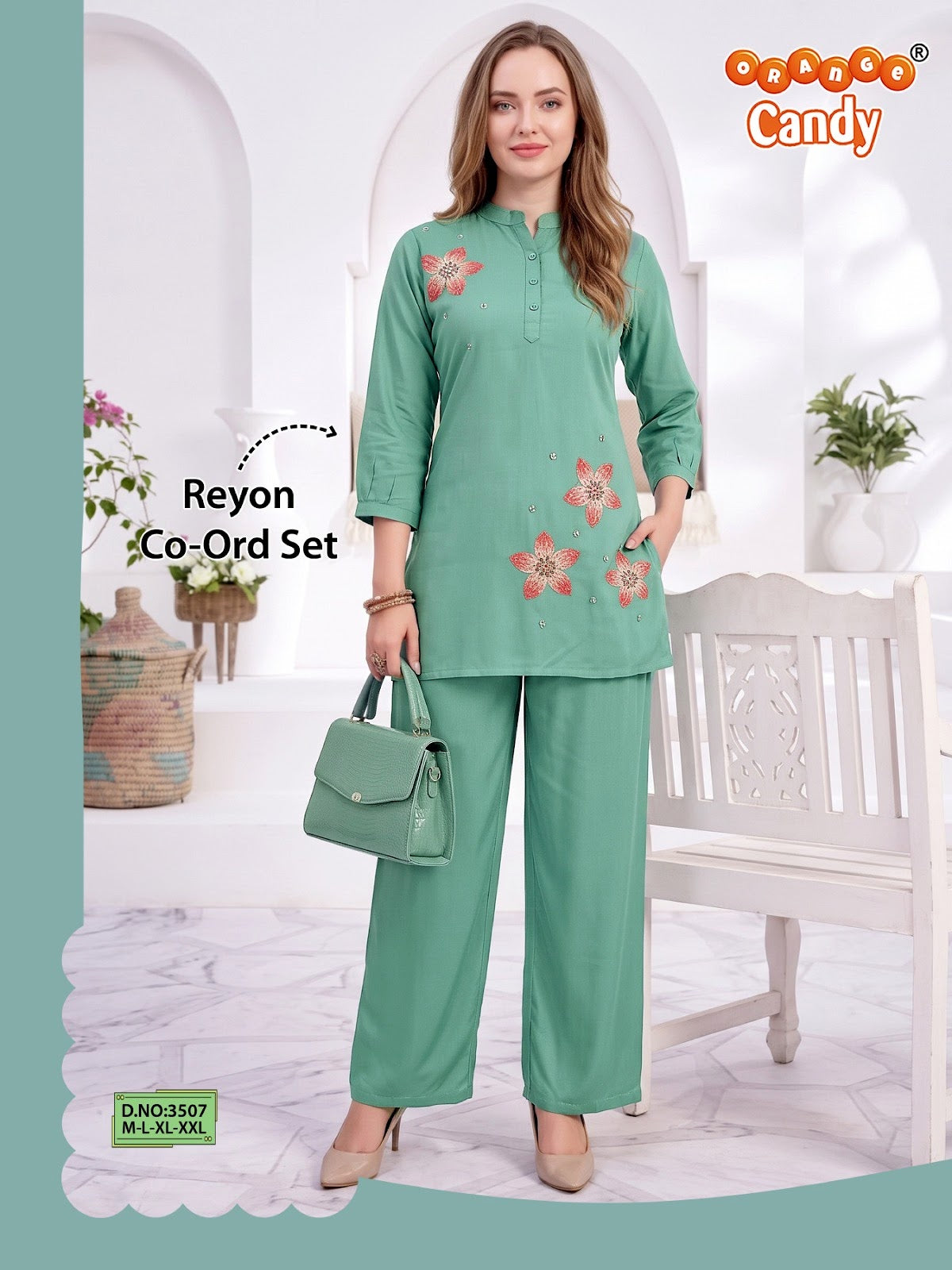 Design 3507 Orange Candy Reyon Co Ord Set Wholesale Price