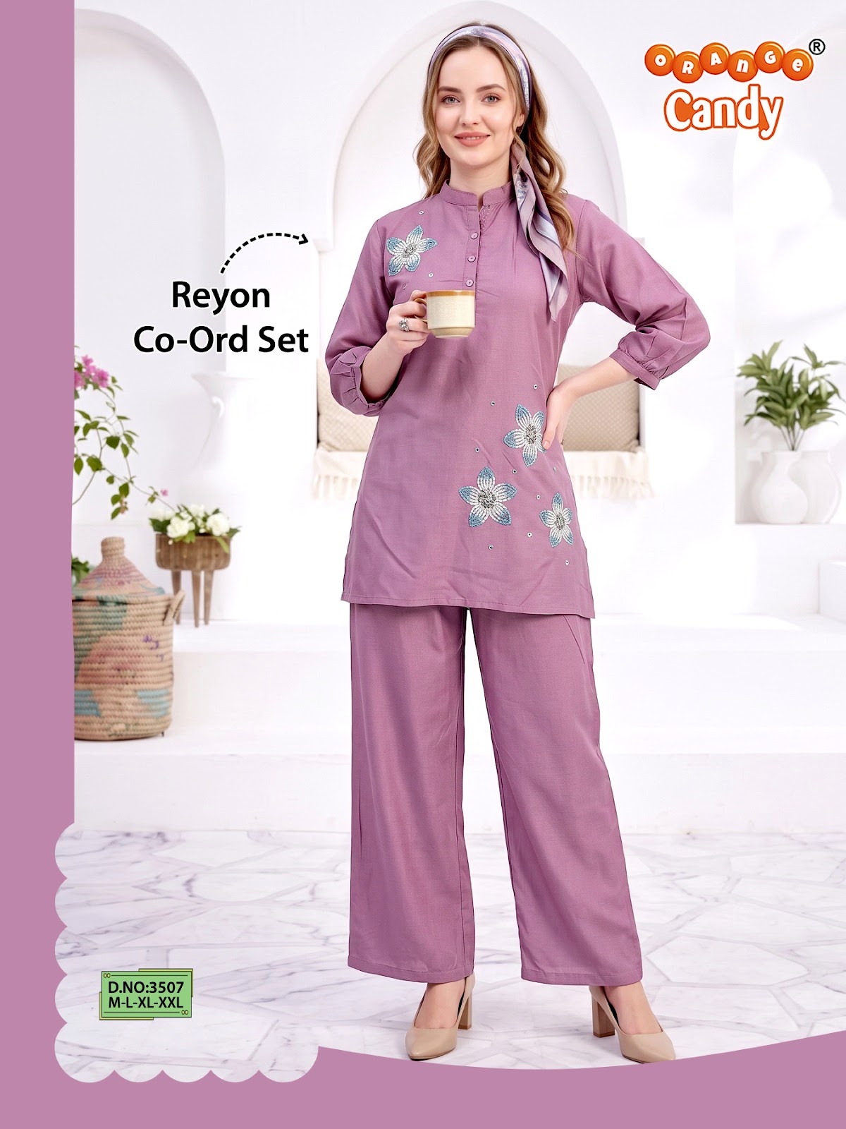 Design 3507 Orange Candy Reyon Co Ord Set Wholesale Price