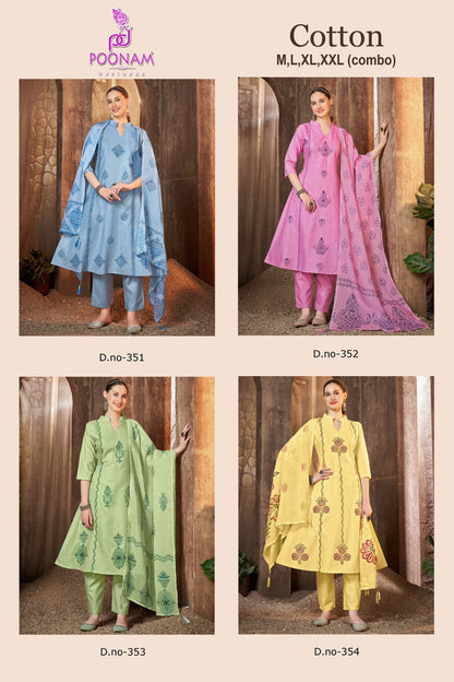 Design 351-354 Poonam Designer Cotton Readymade Anarkali Suits Wholesale