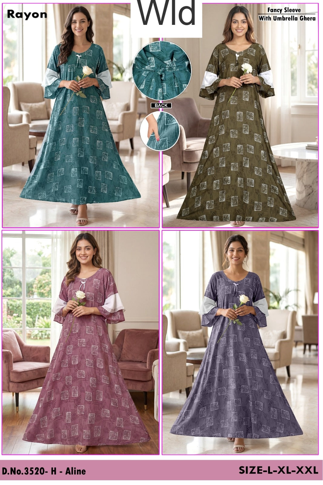 Design 3520 Wld Rayon Night Gowns Supplier Gujarat