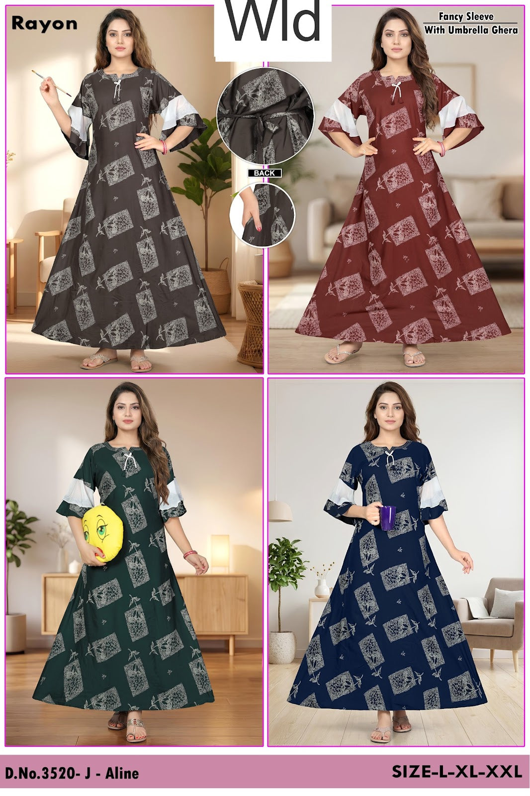 Design 3520 Wld Rayon Night Gowns Supplier Gujarat