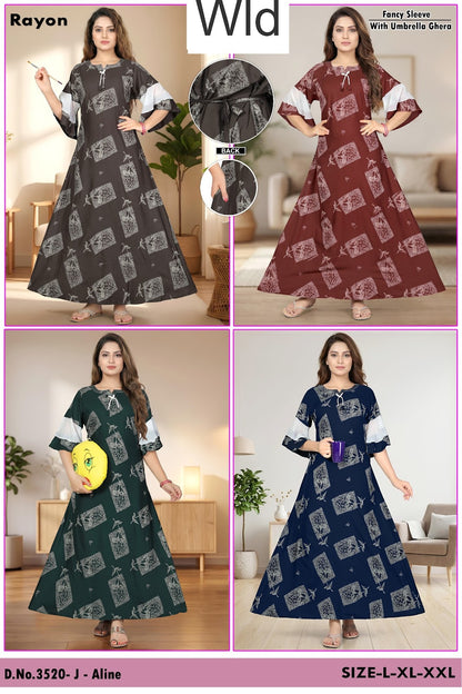 Design 3520 Wld Rayon Night Gowns Supplier Gujarat