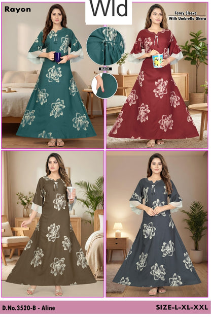Design 3520 Wld Rayon Night Gowns Supplier Gujarat