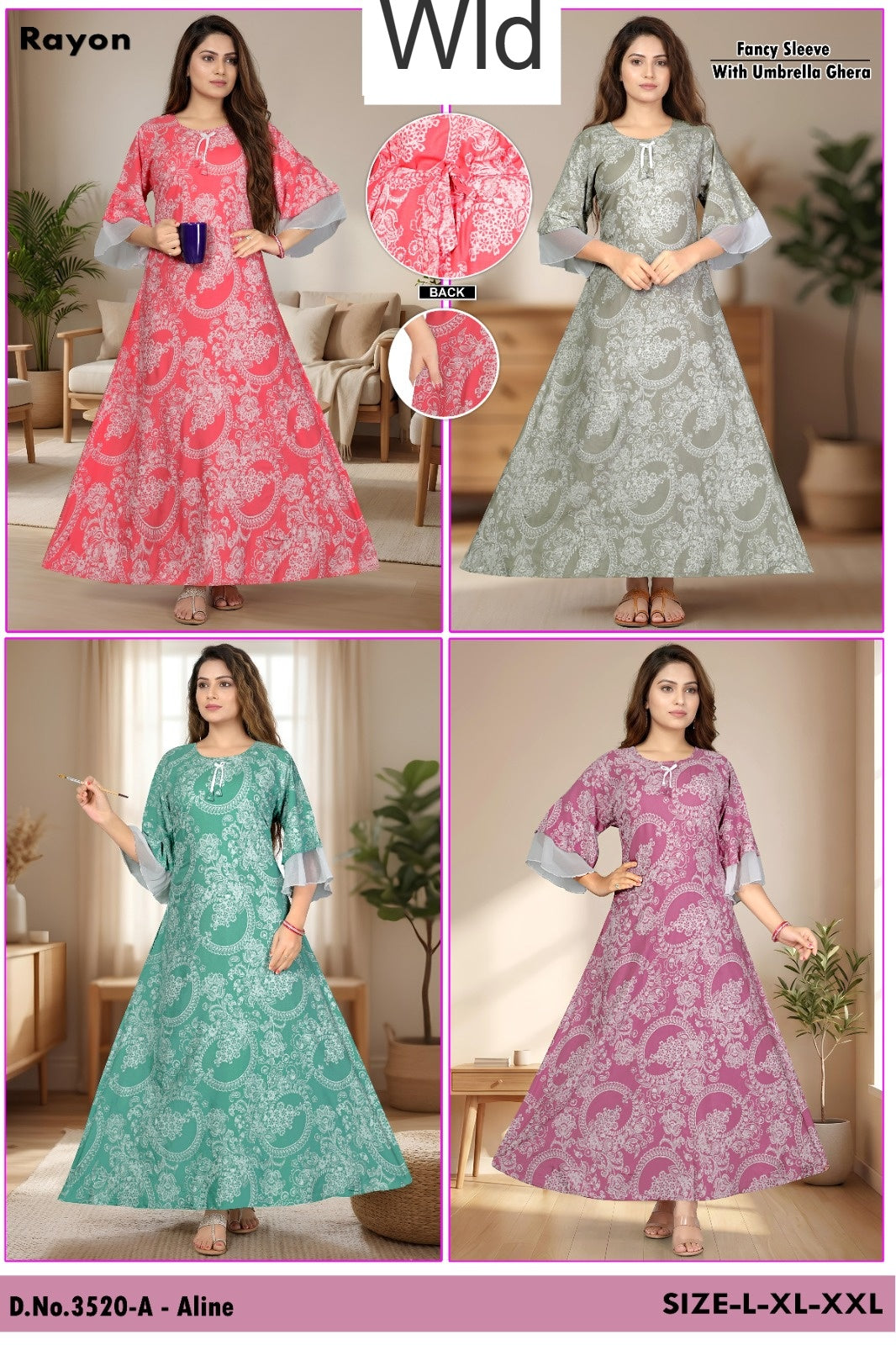 Design 3520 Wld Rayon Night Gowns Supplier Gujarat