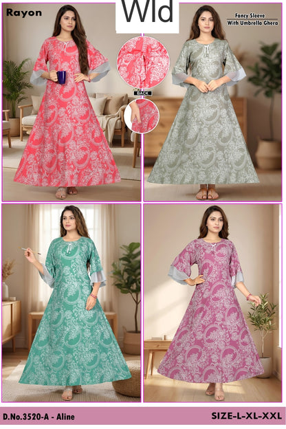 Design 3520 Wld Rayon Night Gowns Supplier Gujarat