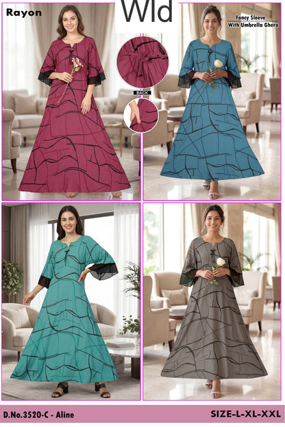 Design 3520 Wld Rayon Night Gowns Supplier Gujarat