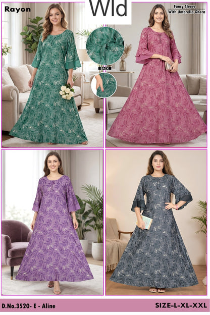 Design 3520 Wld Rayon Night Gowns Supplier Gujarat