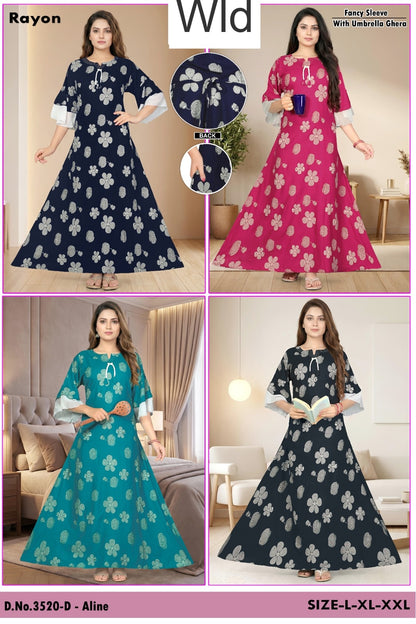 Design 3520 Wld Rayon Night Gowns Supplier Gujarat