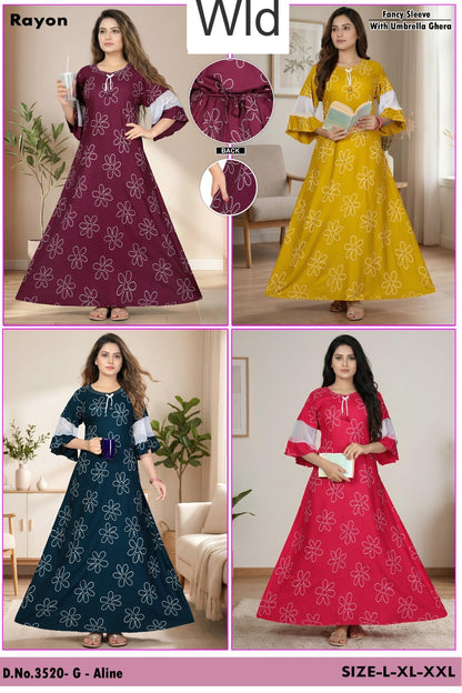 Design 3520 Wld Rayon Night Gowns Supplier Gujarat
