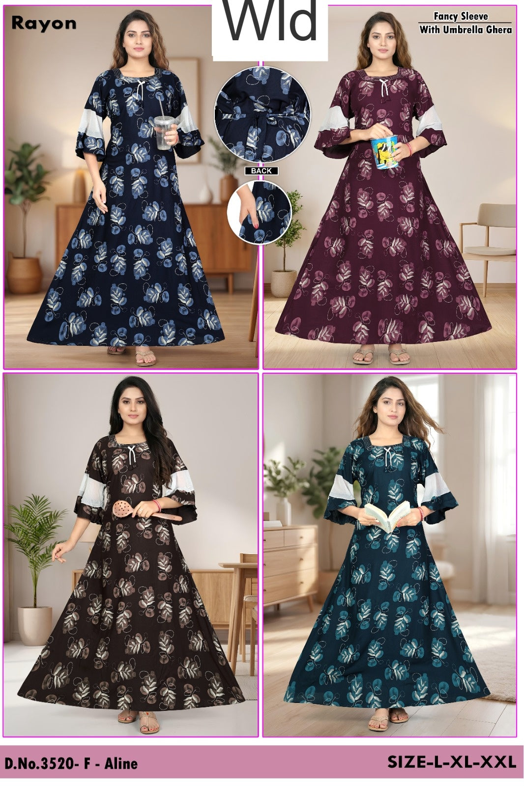 Design 3520 Wld Rayon Night Gowns Supplier Gujarat