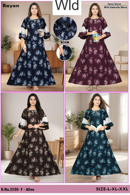 Design 3520 Wld Rayon Night Gowns Supplier Gujarat