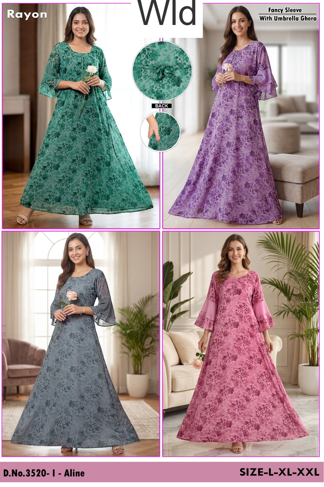 Design 3520 Wld Rayon Night Gowns Supplier Gujarat