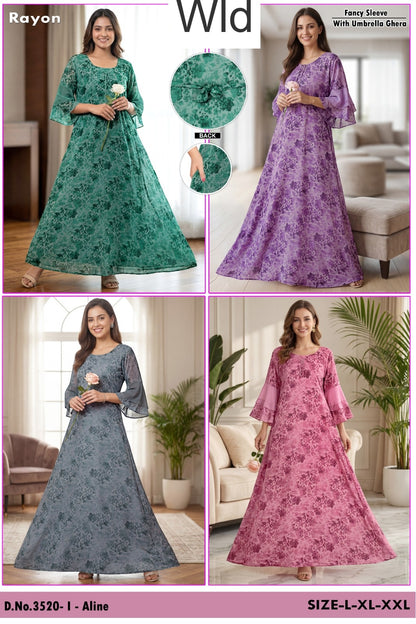 Design 3520 Wld Rayon Night Gowns Supplier Gujarat