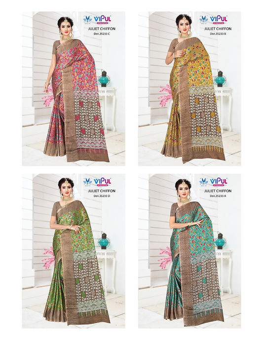 Design 35233 Vipul Chiffon Sarees Wholesaler Ahmedabad