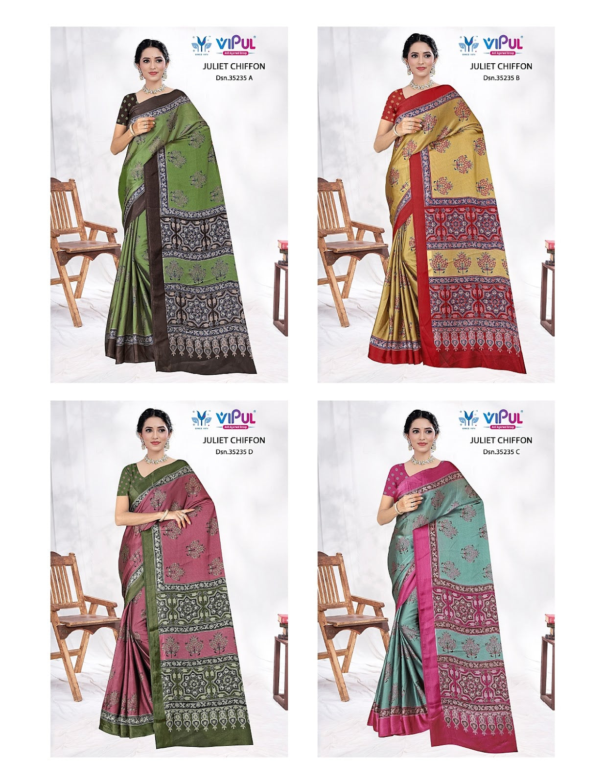 Design 35235 Vipul Chiffon Sarees Supplier Ahmedabad
