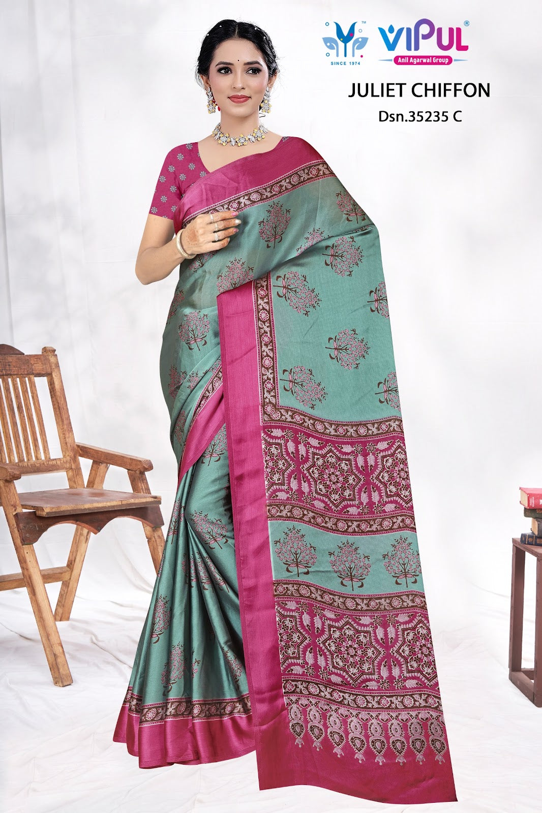 Design 35235 Vipul Chiffon Sarees Supplier Ahmedabad