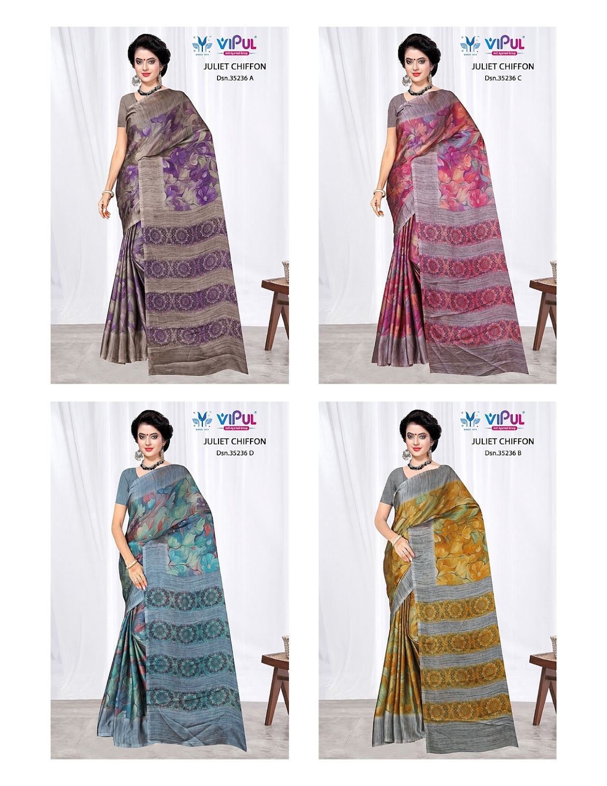 Design 35236 Vipul Chiffon Sarees Manufacturer Ahmedabad