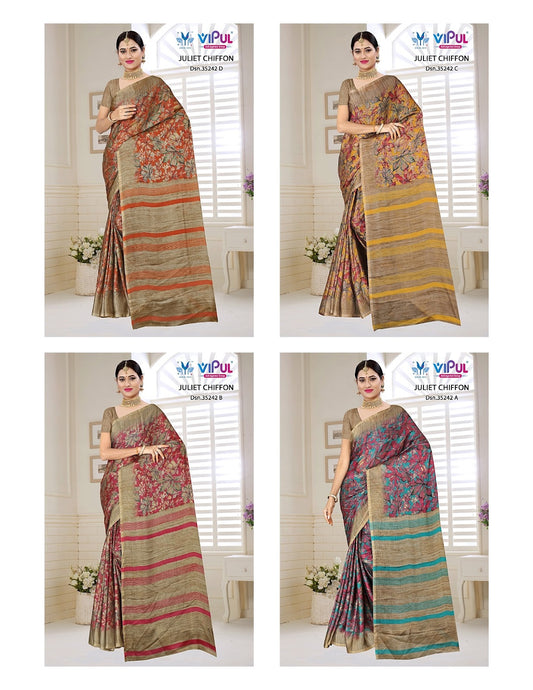 Design 35242 Vipul Chiffon Sarees Supplier Gujarat
