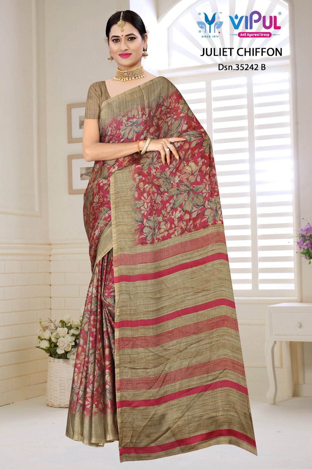 Design 35242 Vipul Chiffon Sarees Supplier Gujarat