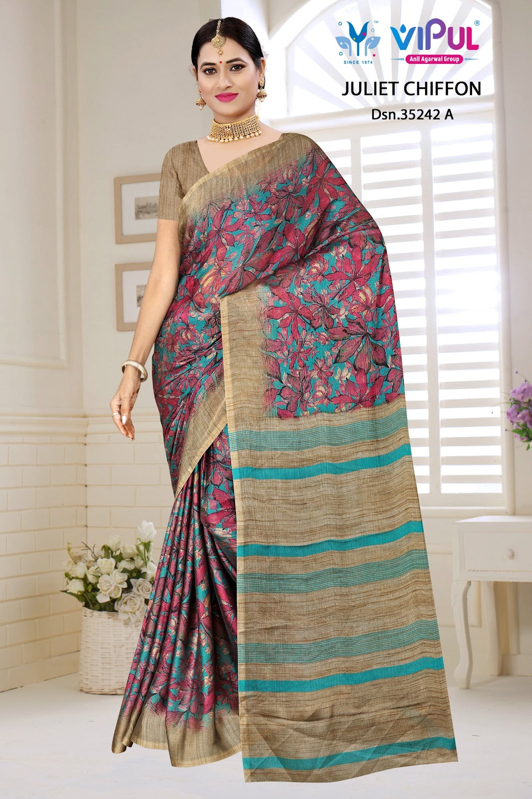 Design 35242 Vipul Chiffon Sarees Supplier Gujarat