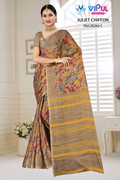 Design 35242 Vipul Chiffon Sarees Supplier Gujarat