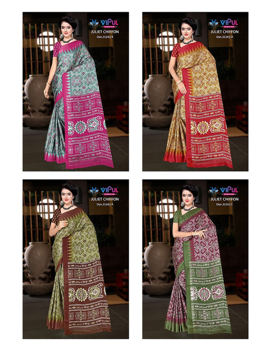 Design 35243 Vipul Chiffon Sarees Exporter Gujarat