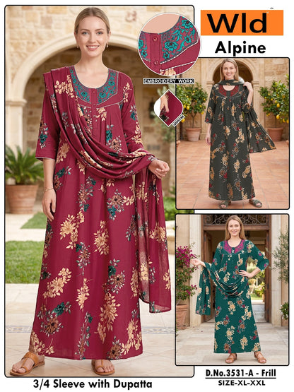 Design 3531 Wld Alpine Night Gowns With Dupatta Supplier India