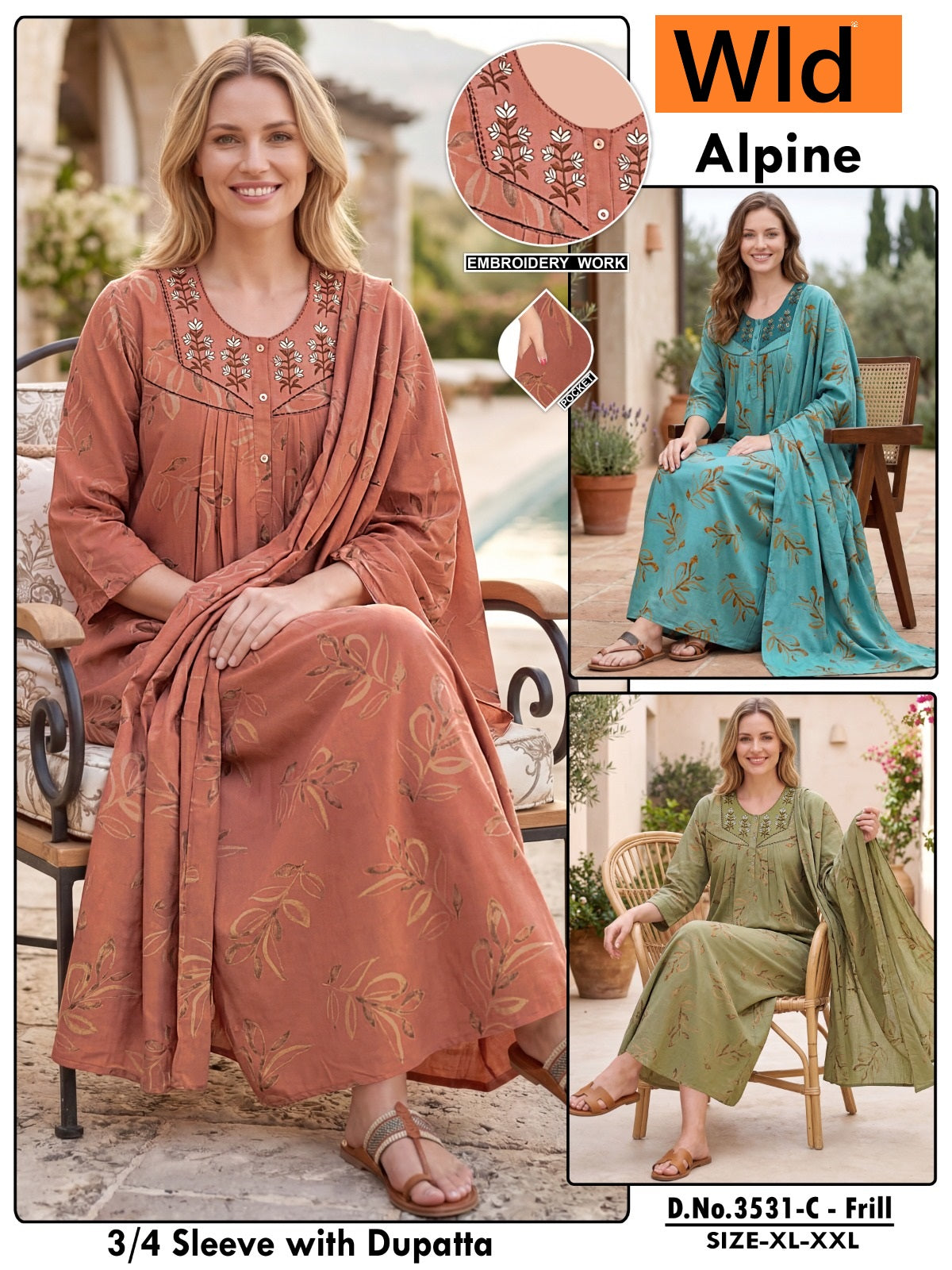 Design 3531 Wld Alpine Night Gowns With Dupatta Supplier India