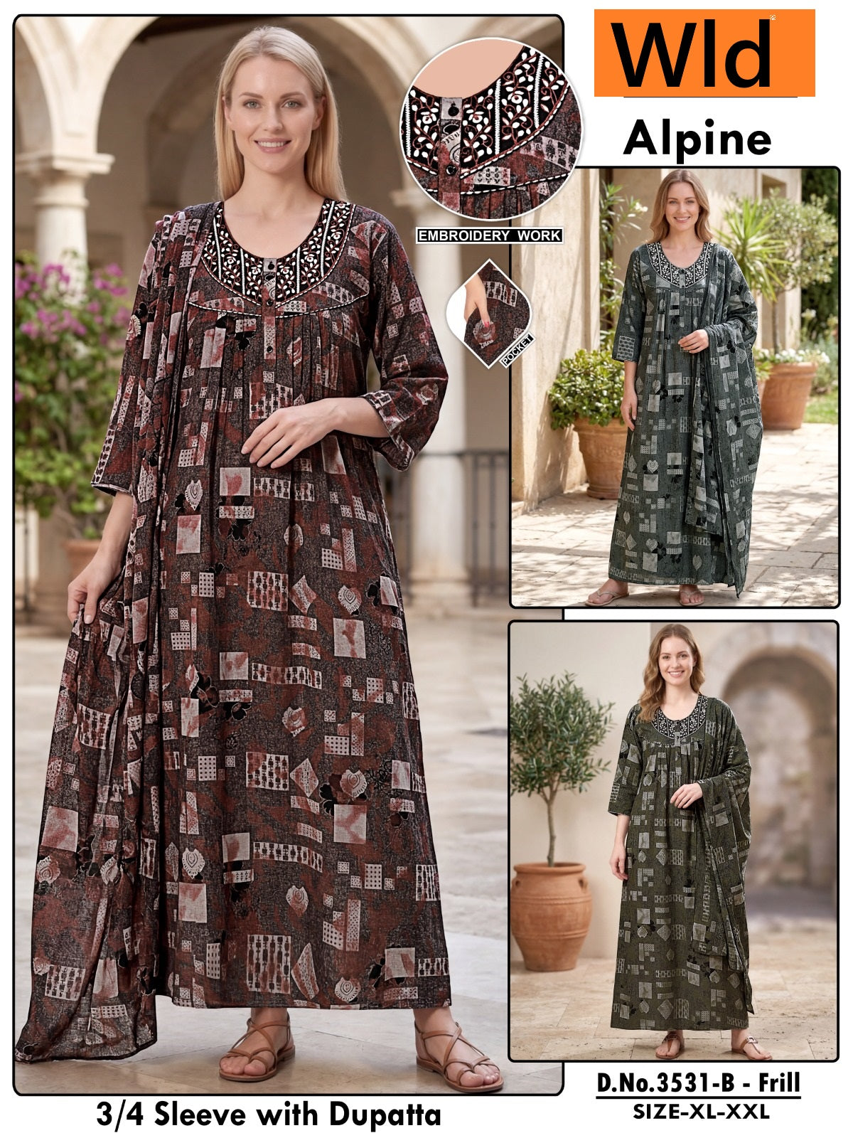 Design 3531 Wld Alpine Night Gowns With Dupatta Supplier India