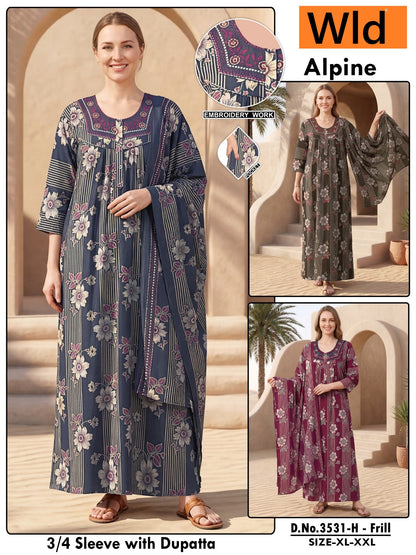 Design 3531 Wld Alpine Night Gowns With Dupatta Supplier India
